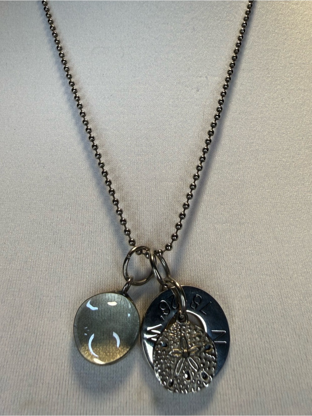 Silver-tone Coordinates Necklace with Glass Pendant and Sand Dollar Charm